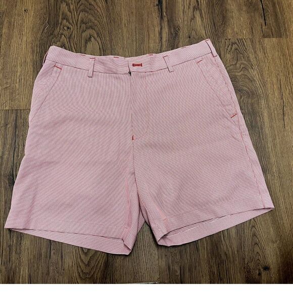 Peter Millar Crown Sport Striped Pink Chino Shorts Mens 32 Golf Preppy Polyester - Picture 1 of 6